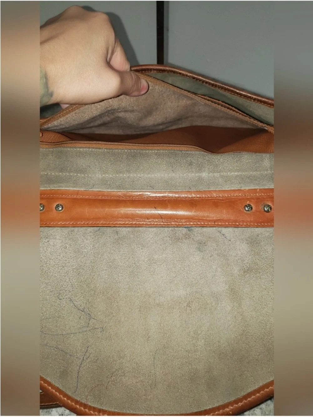 Dooney & Bourke Vintage All weather Taupe and Tan Two-Tone Leather Briefcase
